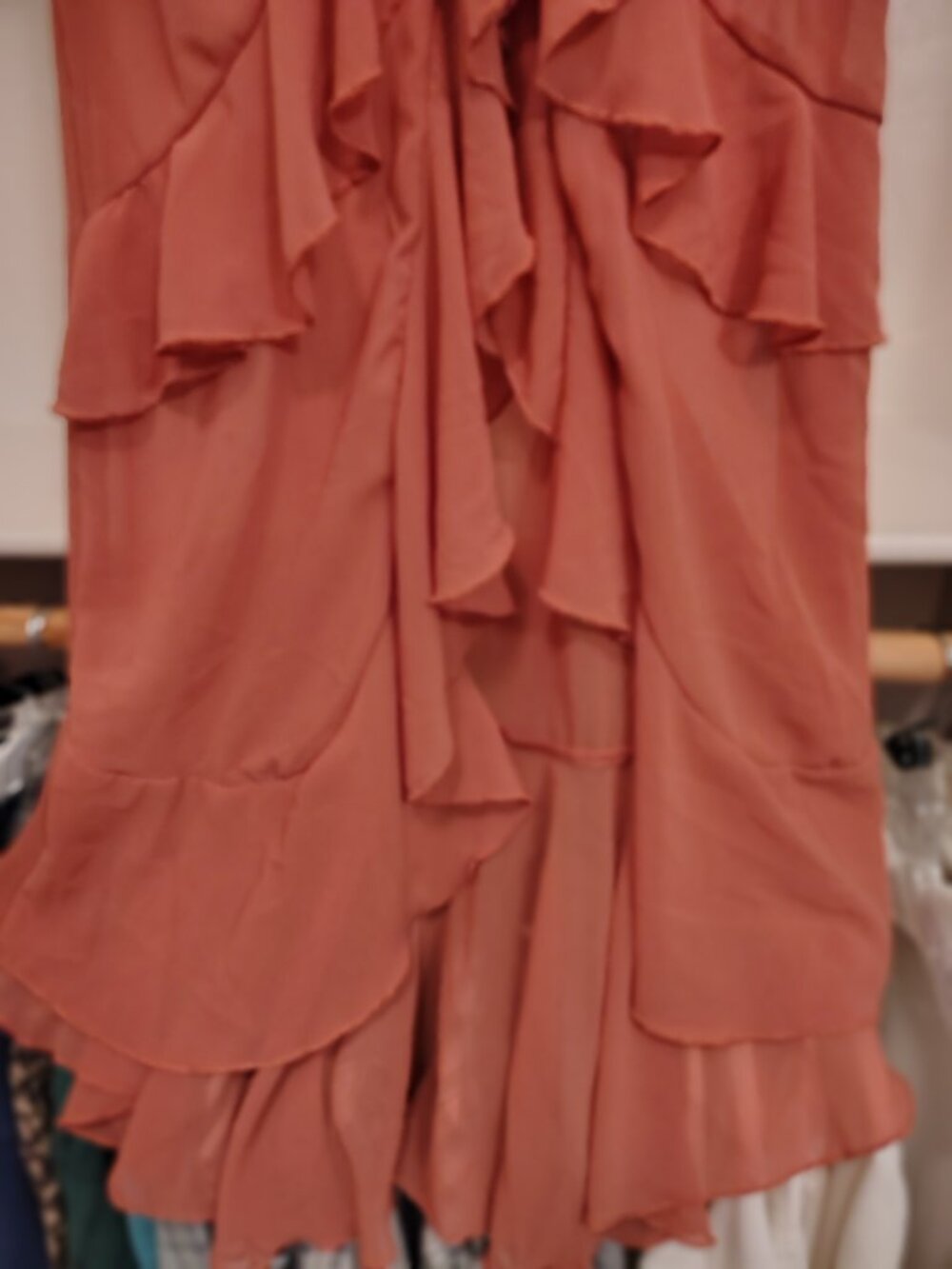 FAVLUX Sheer Terracotta Chiffon Ruffle High-Low Duster - Picture 3 of 11